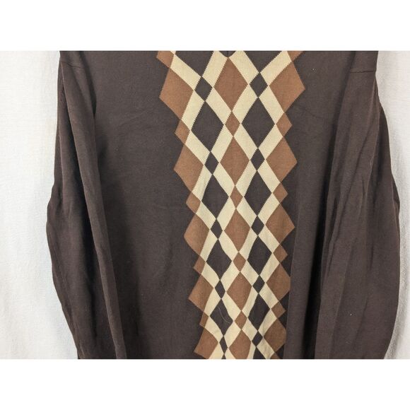 Y2K Perry Ellis V-Neck Argyle Sweater Brown Men's Size XL - Picture 3 of 12